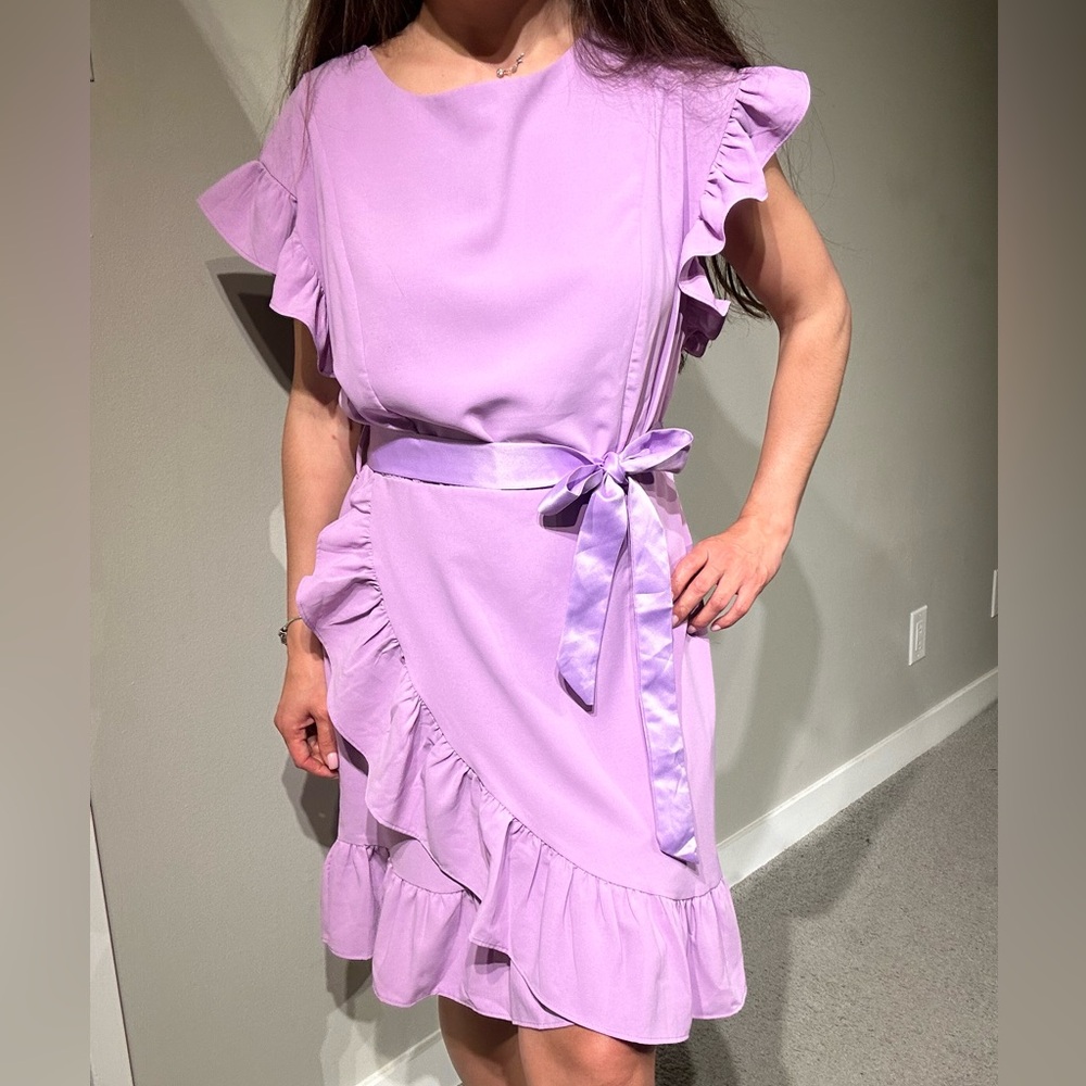 Lavender Ruffle Dress with Bow - Picture 2 of 4